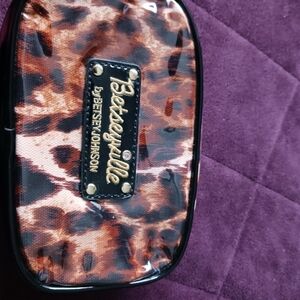 Betsey Johnson Leopard Print Makeup Pouch in Brown, Black & Gold